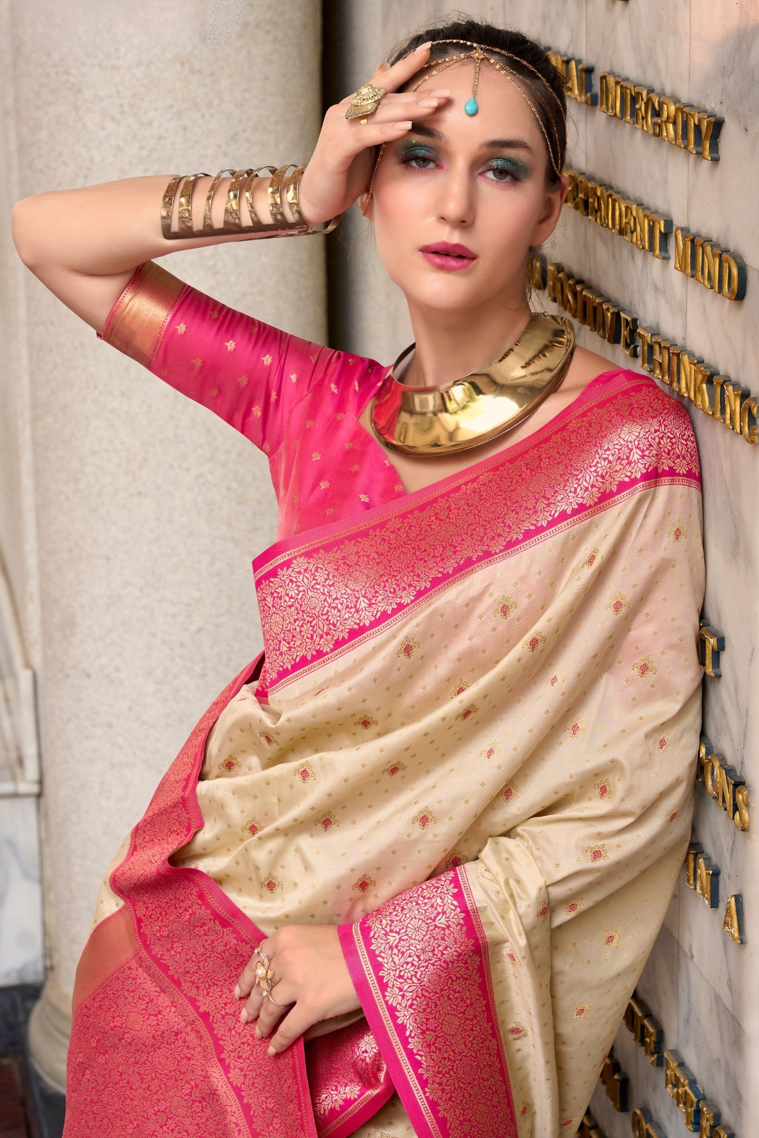 Apollo Cream Pure Soft Banarasi Silk Zari Woven Saree