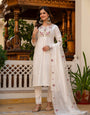 Vanilla Viscose Mango Silk Embroidery Thread With Hand Work Suit Set