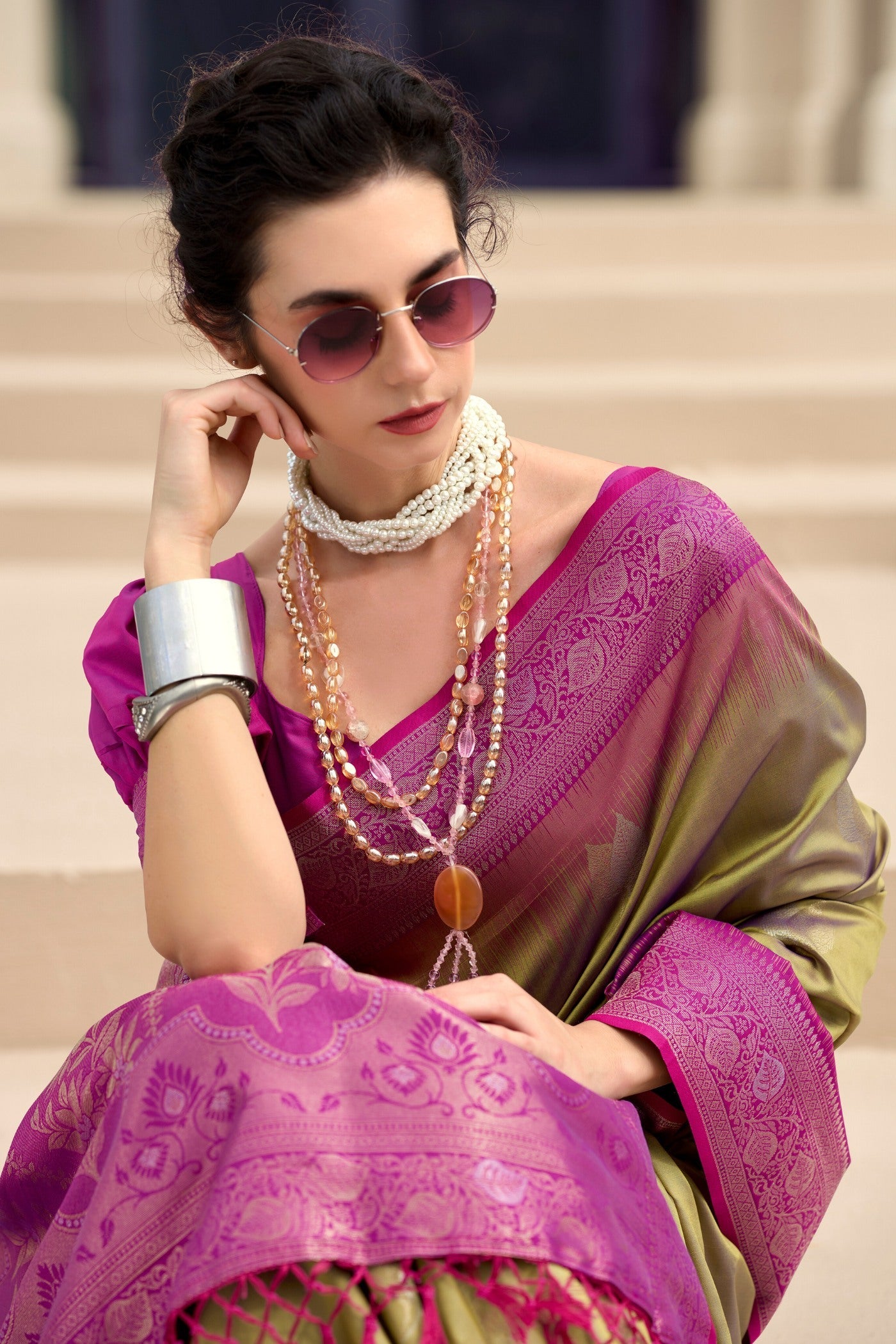 Mango Mystic Green Pure Touch Soft Silk Weaving Saree