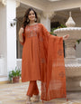 Cumin Viscose Mango Silk Embroidery Thread With Hand Work Suit Set