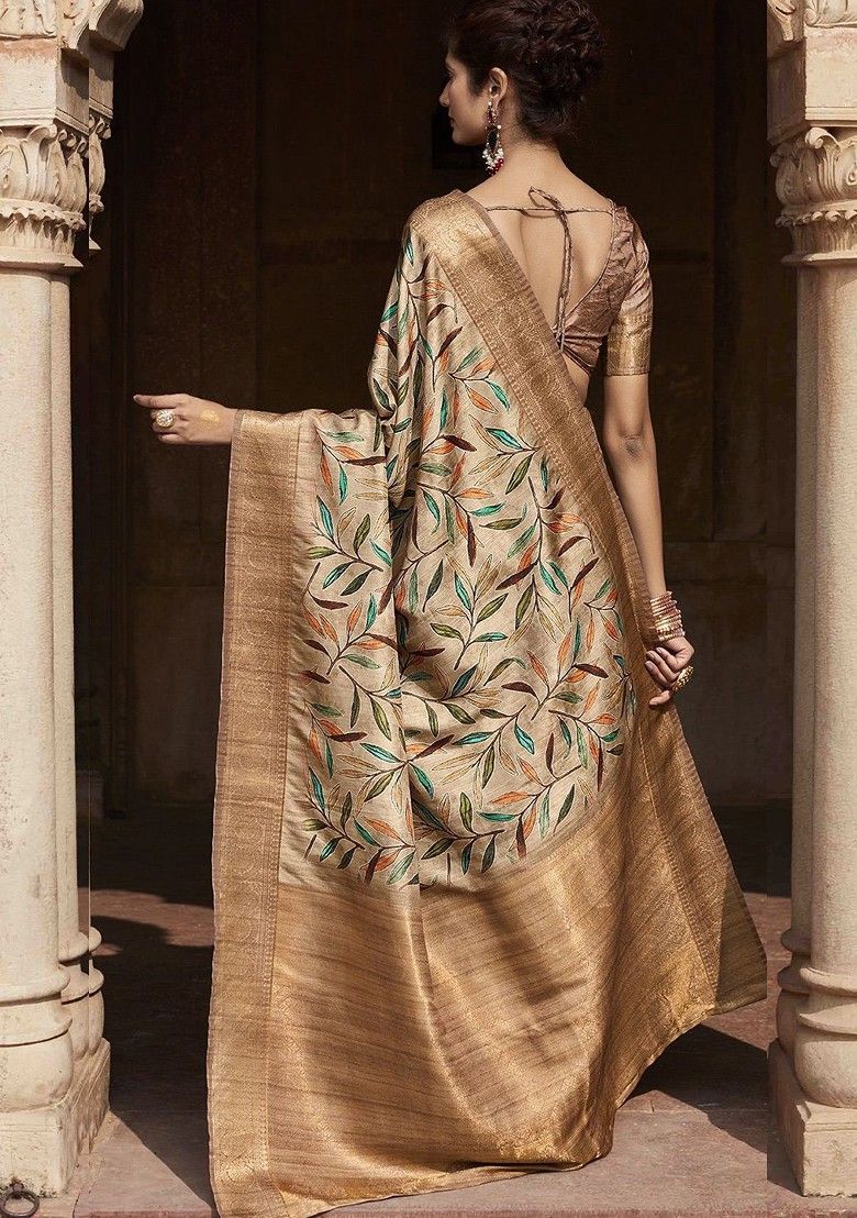 Kavya Brown Handloom Soft Silk Printed Saree