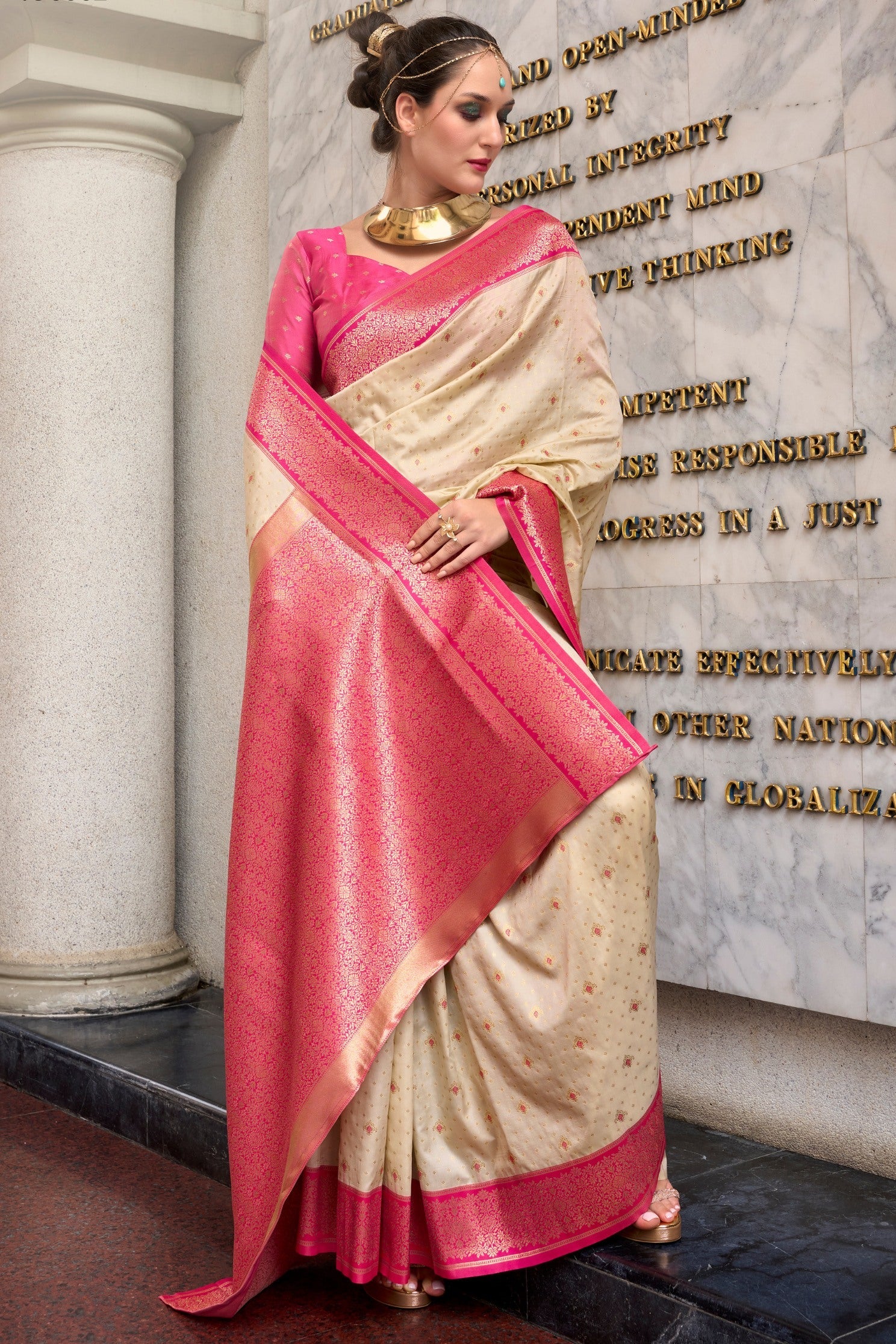 Apollo Cream Pure Soft Banarasi Silk Zari Woven Saree