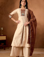 Cream Roman Silk Embroidery Thread With Hand Work Plazzo Set