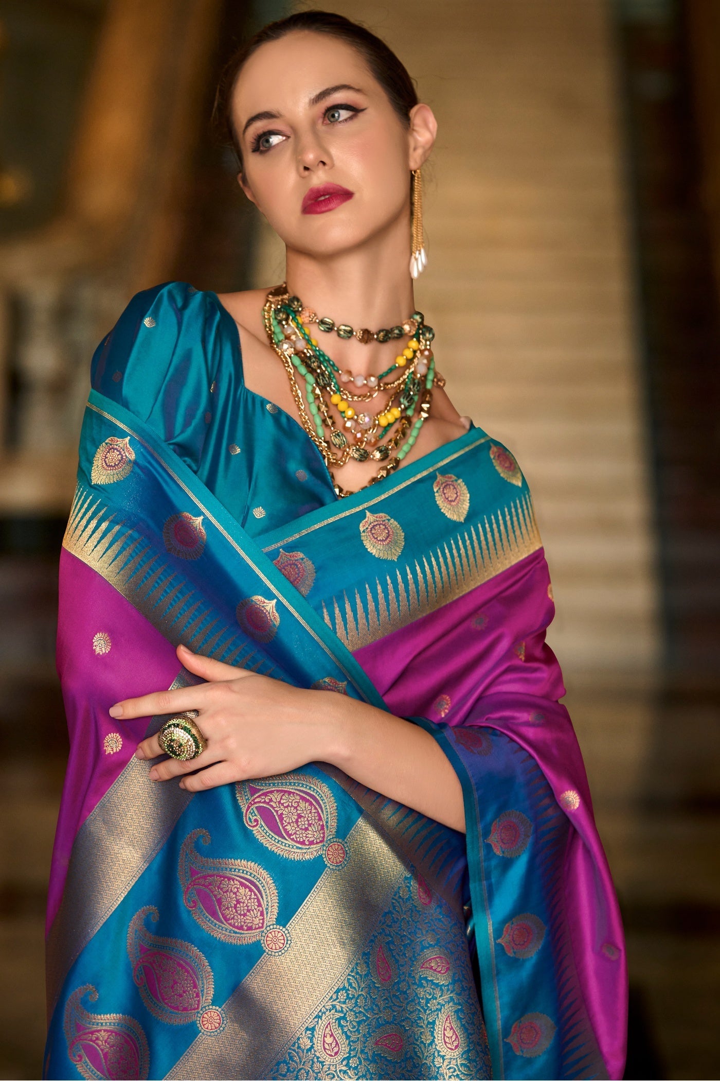 Cherry Purple Pure Soft Banarasi Silk Weaving Saree