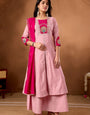 Baby Pink Roman Silk Embroidery Thread With Hand Work Plazzo Set
