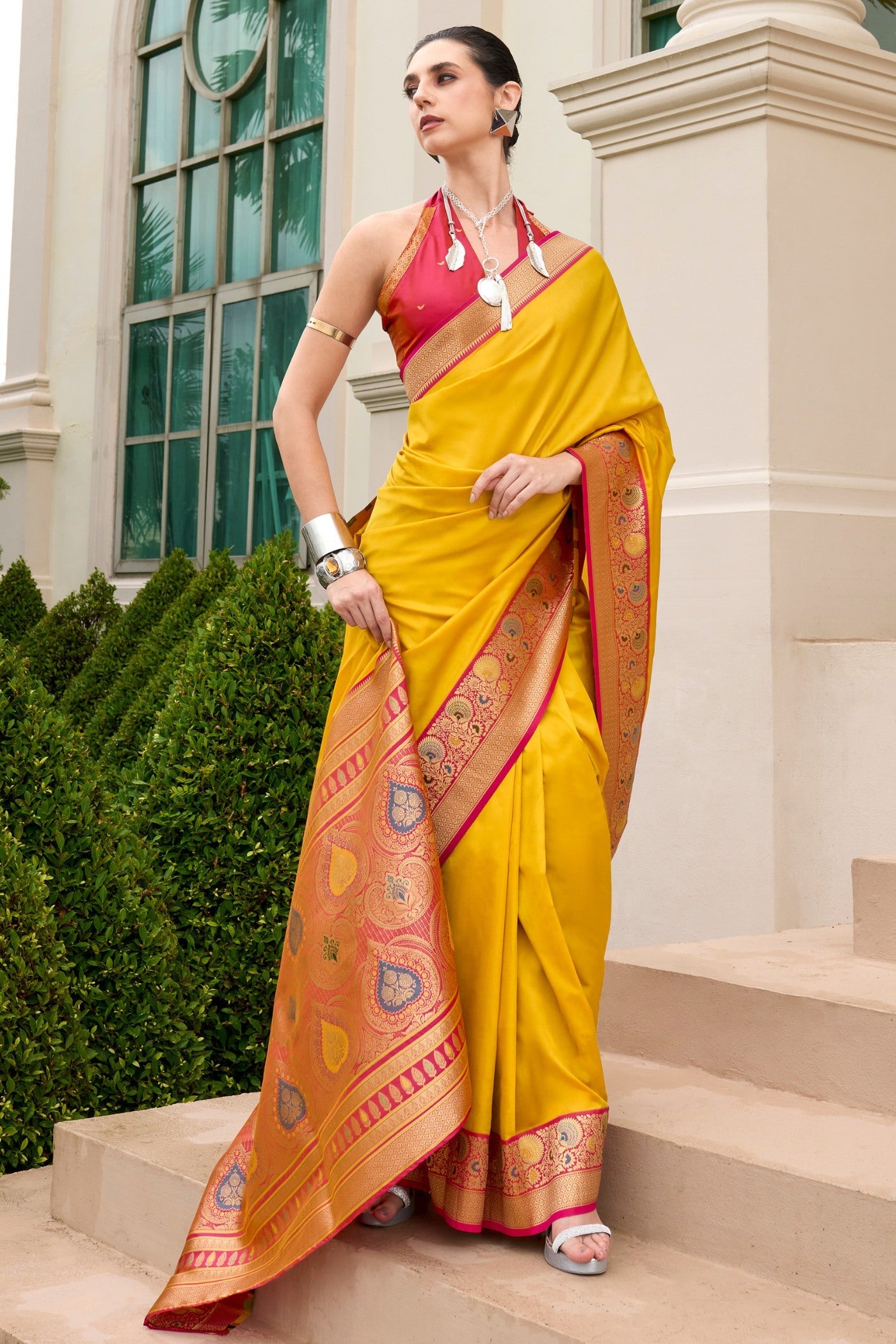 Defender Yellow Pure Soft Banarasi Silk Weaving  Saree