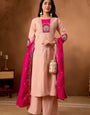 Peach Roman Silk Embroidery Thread With Hand Work Plazzo Set