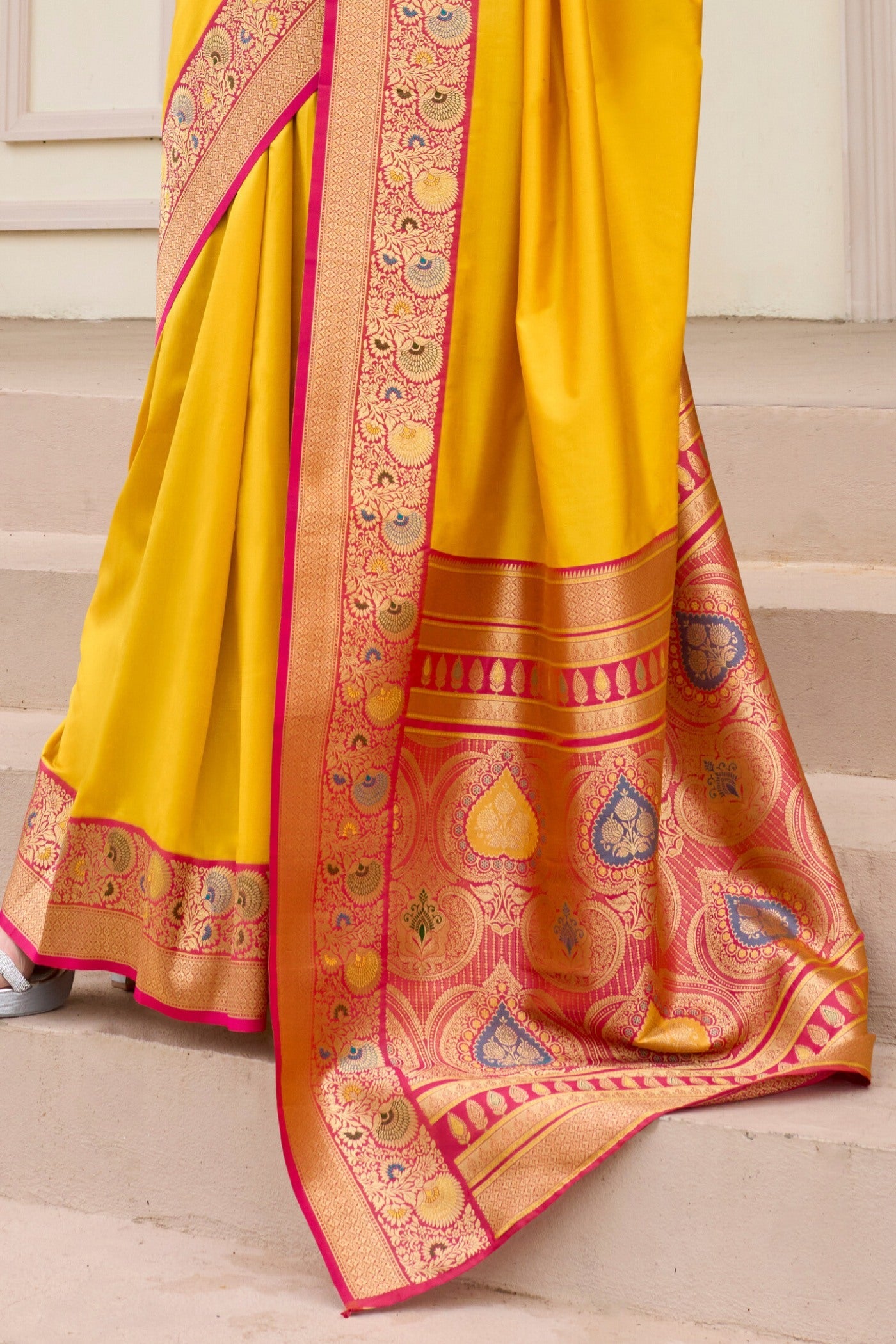Defender Yellow Pure Soft Banarasi Silk Weaving  Saree
