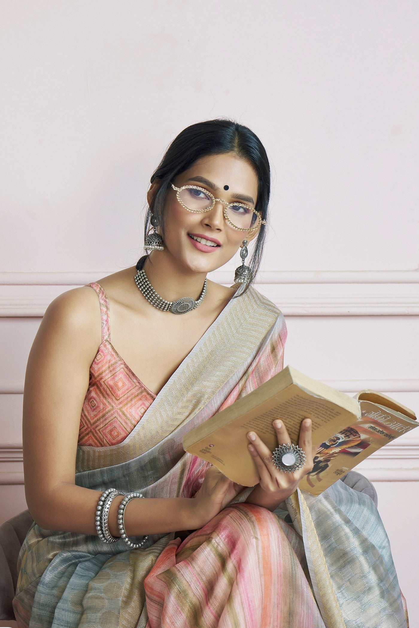 Kingfisher Multicolor Pure Khadi Silk Banarasi Handloom Saree