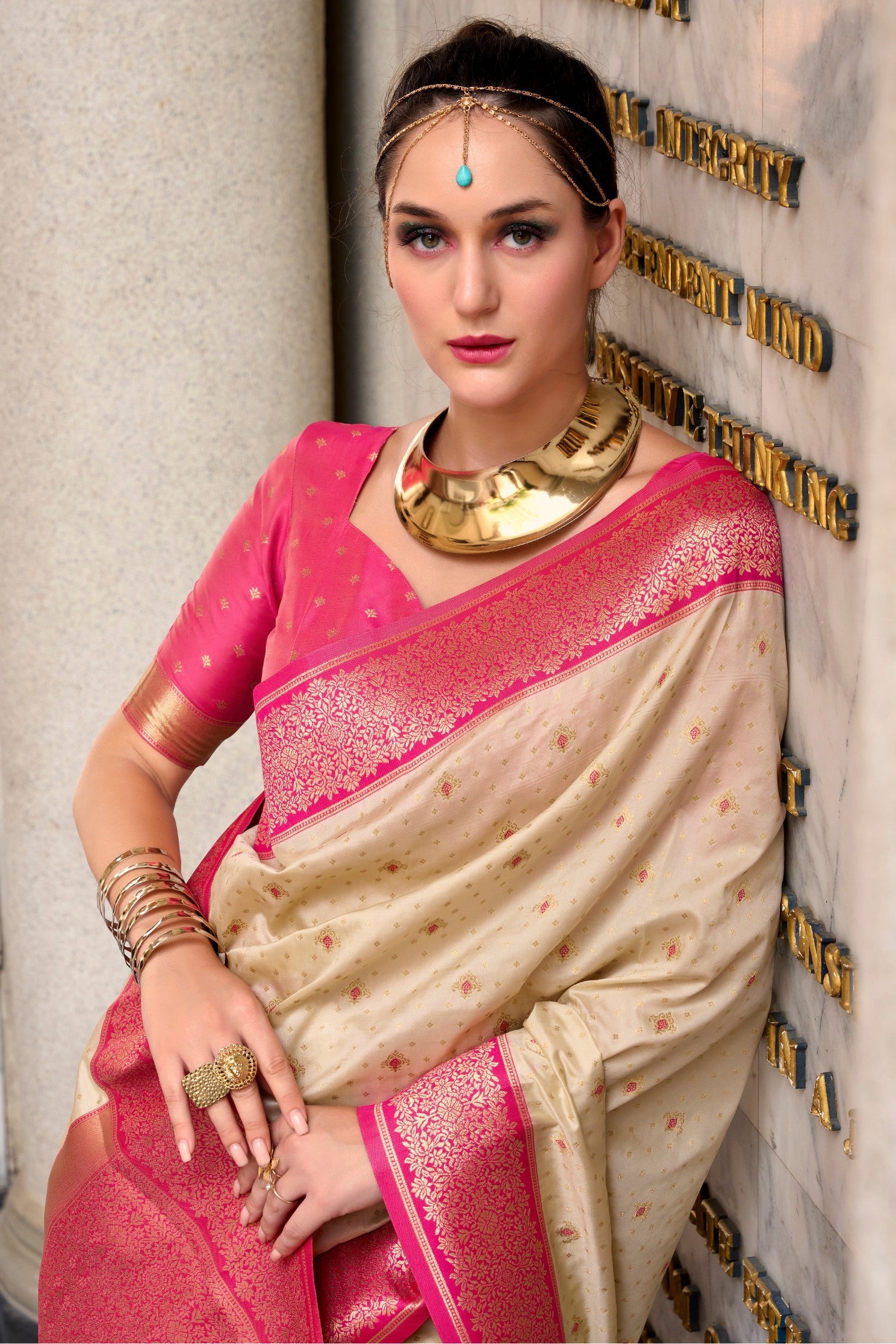Apollo Cream Pure Soft Banarasi Silk Zari Woven Saree