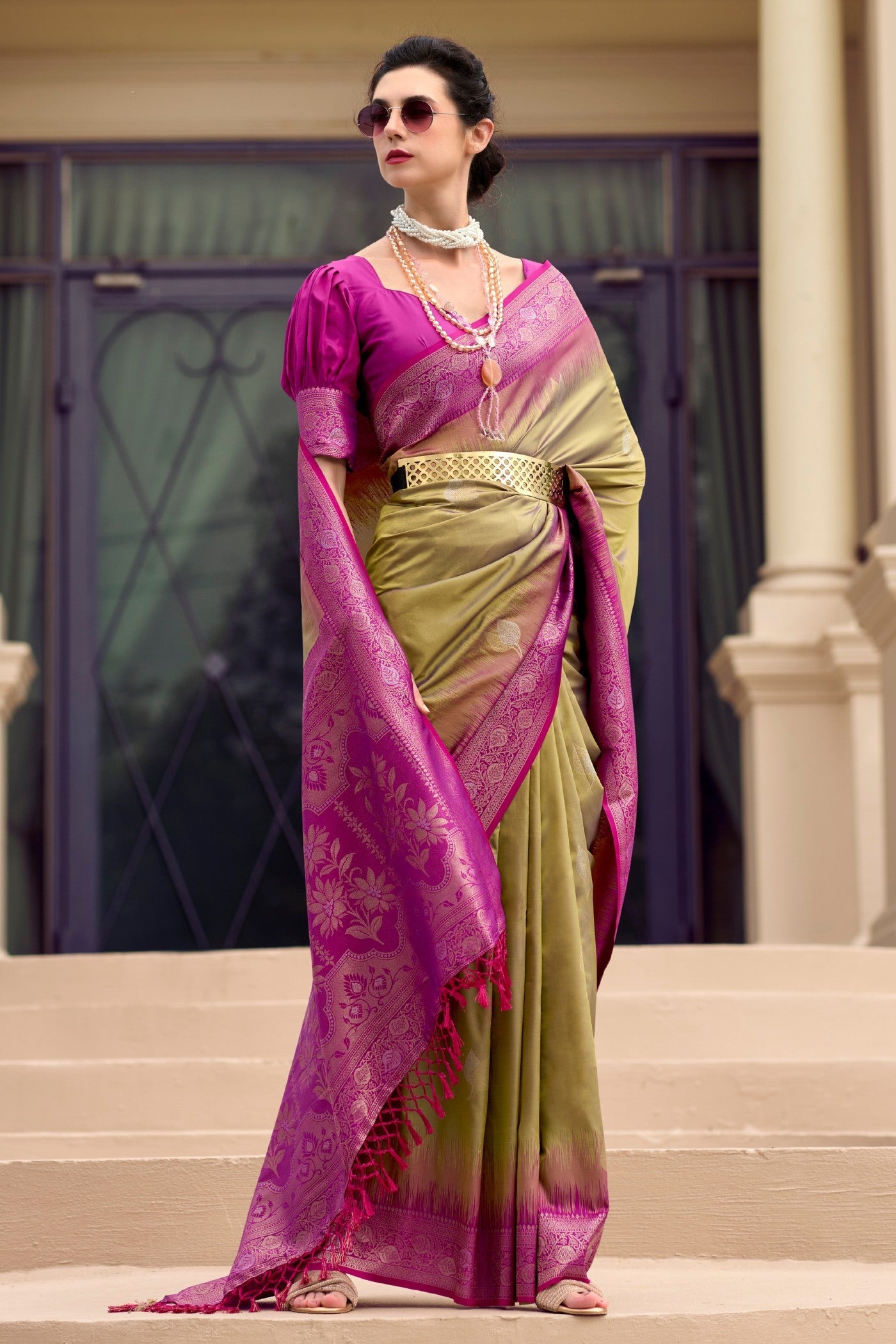 Mango Mystic Green Pure Touch Soft Silk Weaving Saree