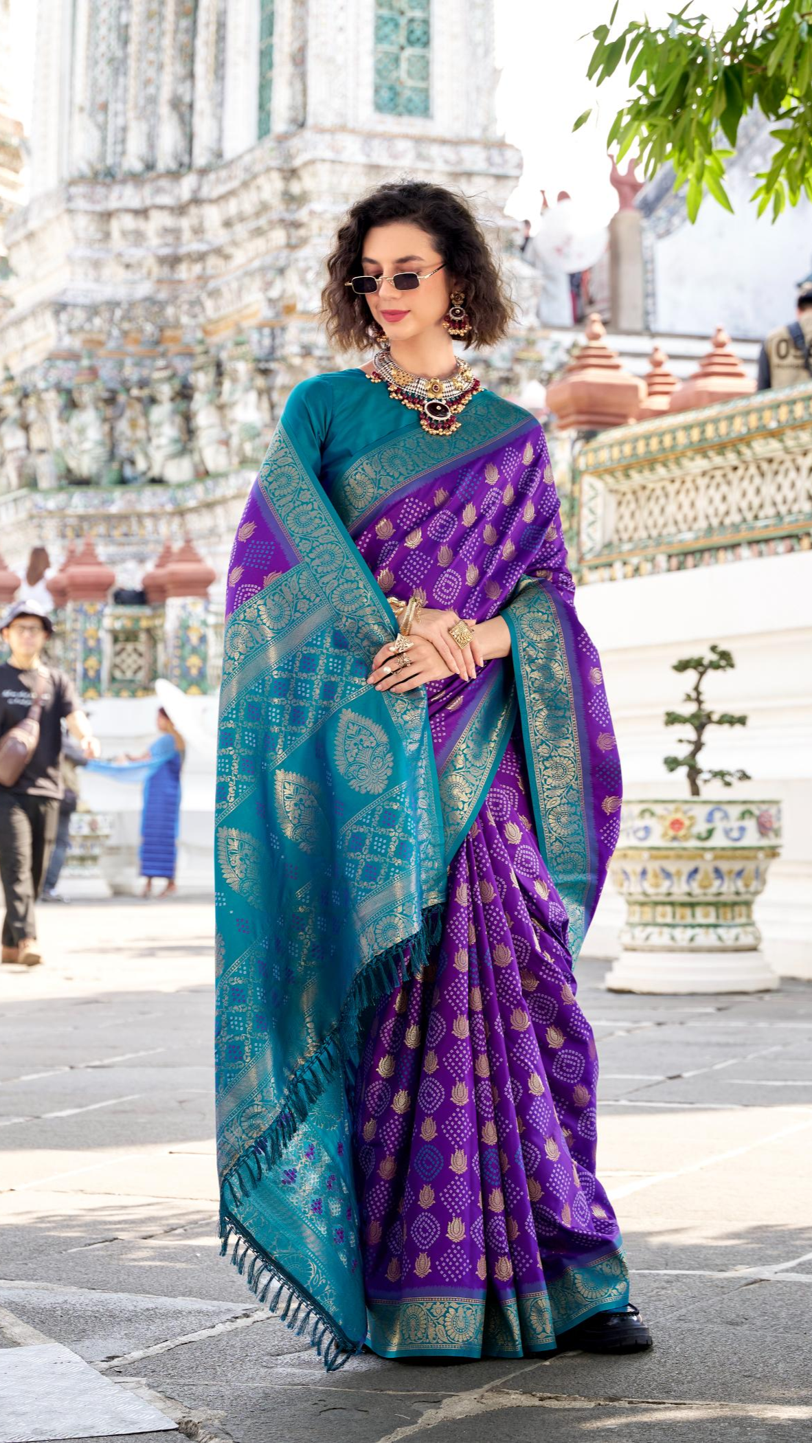 Arohi Blue Soft Banarasi Silk Bandhani Weaving Saree