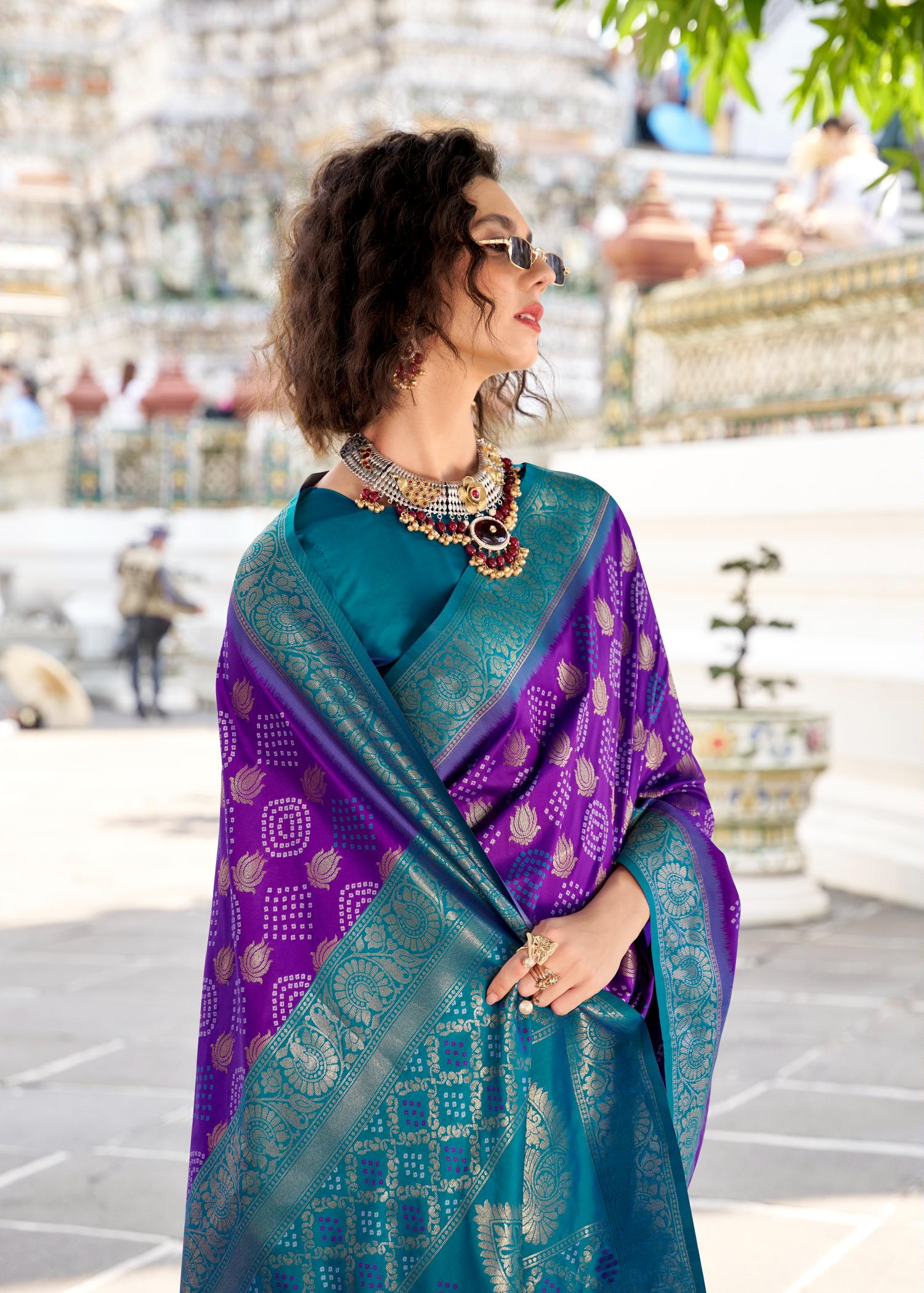 Arohi Blue Soft Banarasi Silk Bandhani Weaving Saree