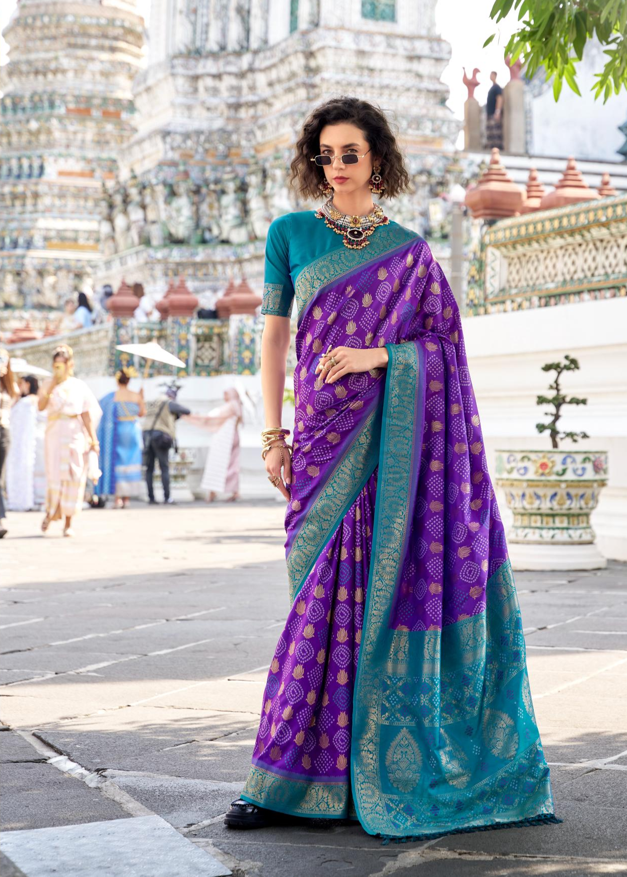 Arohi Blue Soft Banarasi Silk Bandhani Weaving Saree