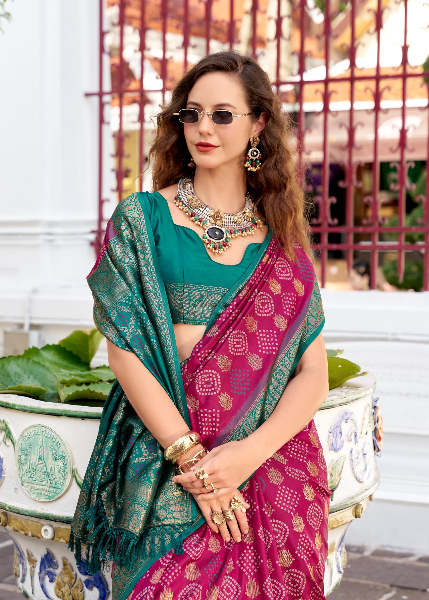 Arohi maroon Soft Banarasi Silk Bandhani Weaving Saree