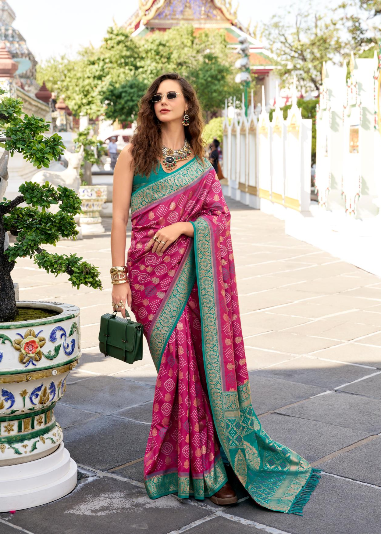 Arohi maroon Soft Banarasi Silk Bandhani Weaving Saree