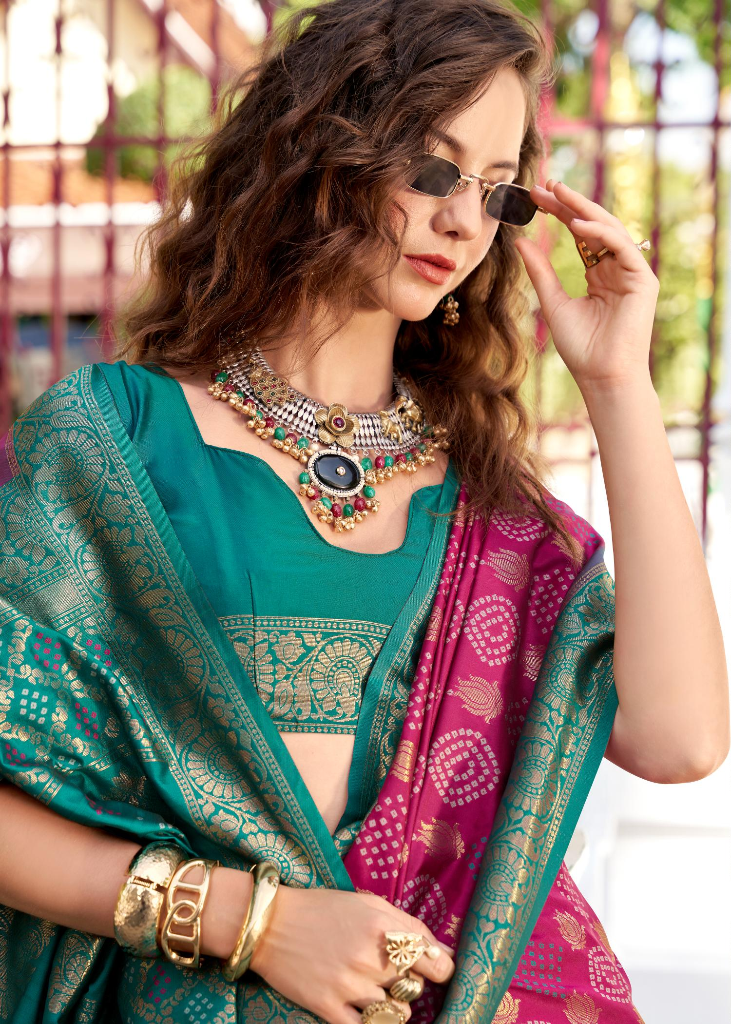 Arohi maroon Soft Banarasi Silk Bandhani Weaving Saree