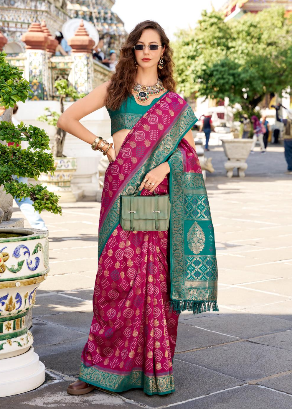 Arohi maroon Soft Banarasi Silk Bandhani Weaving Saree