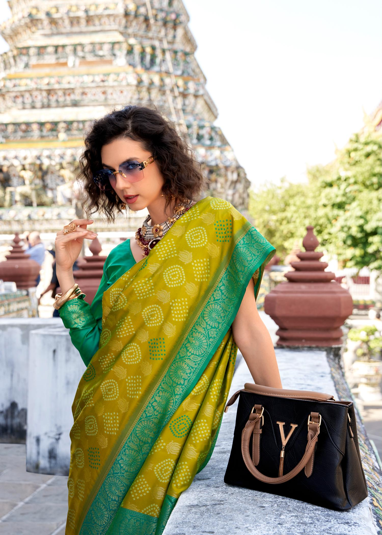 Arohi Mehndi Soft Banarasi Silk Bandhani Weaving Saree