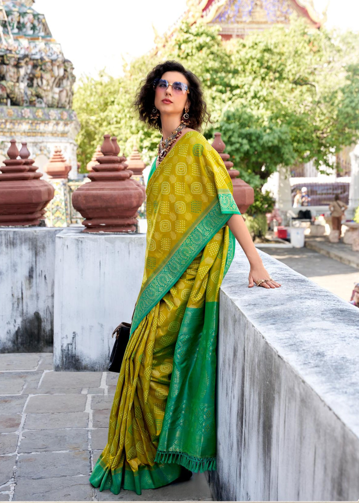 Arohi Mehndi Soft Banarasi Silk Bandhani Weaving Saree