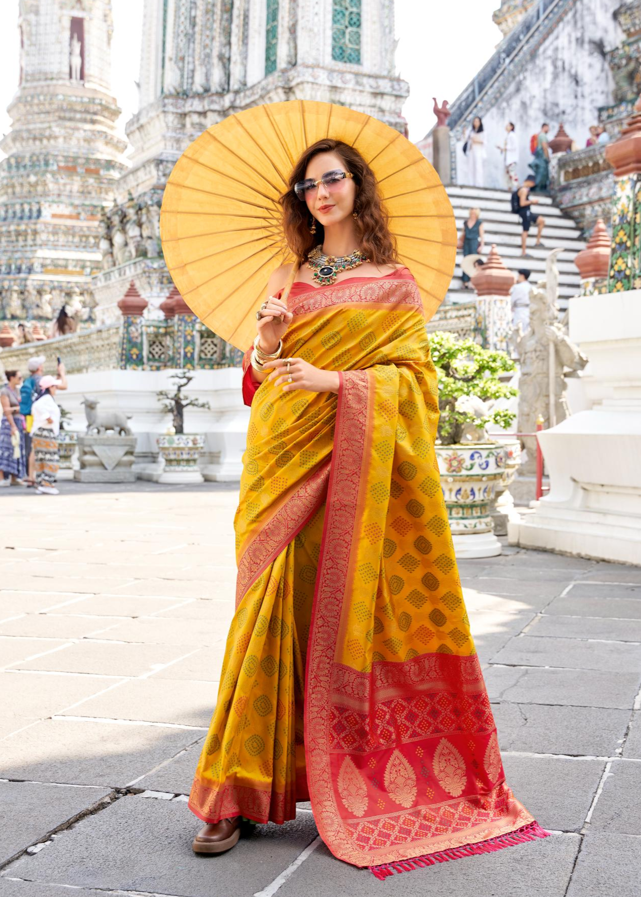 Arohi Yellow Soft Banarasi Silk Bandhani Weaving Saree