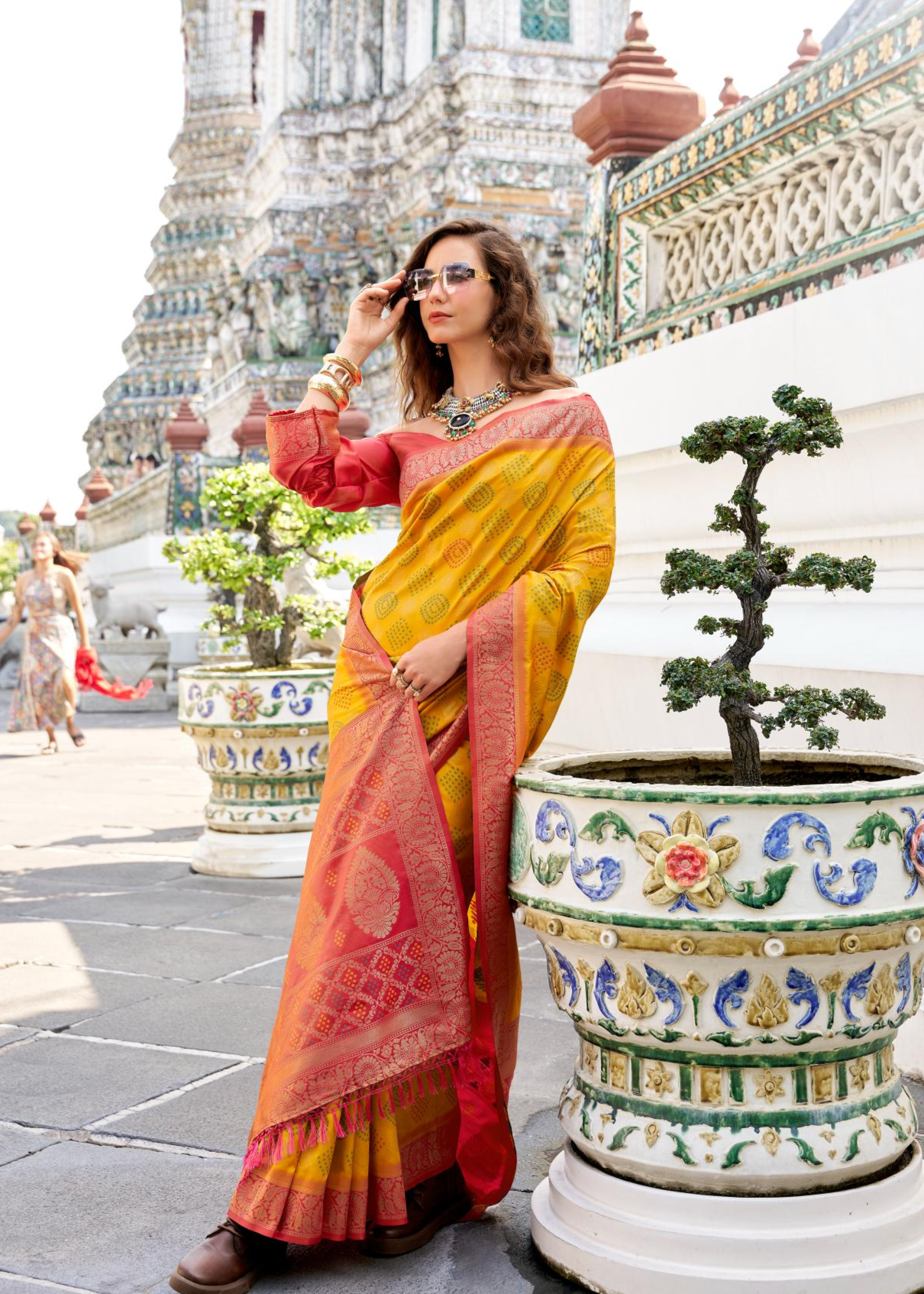 Arohi Yellow Soft Banarasi Silk Bandhani Weaving Saree