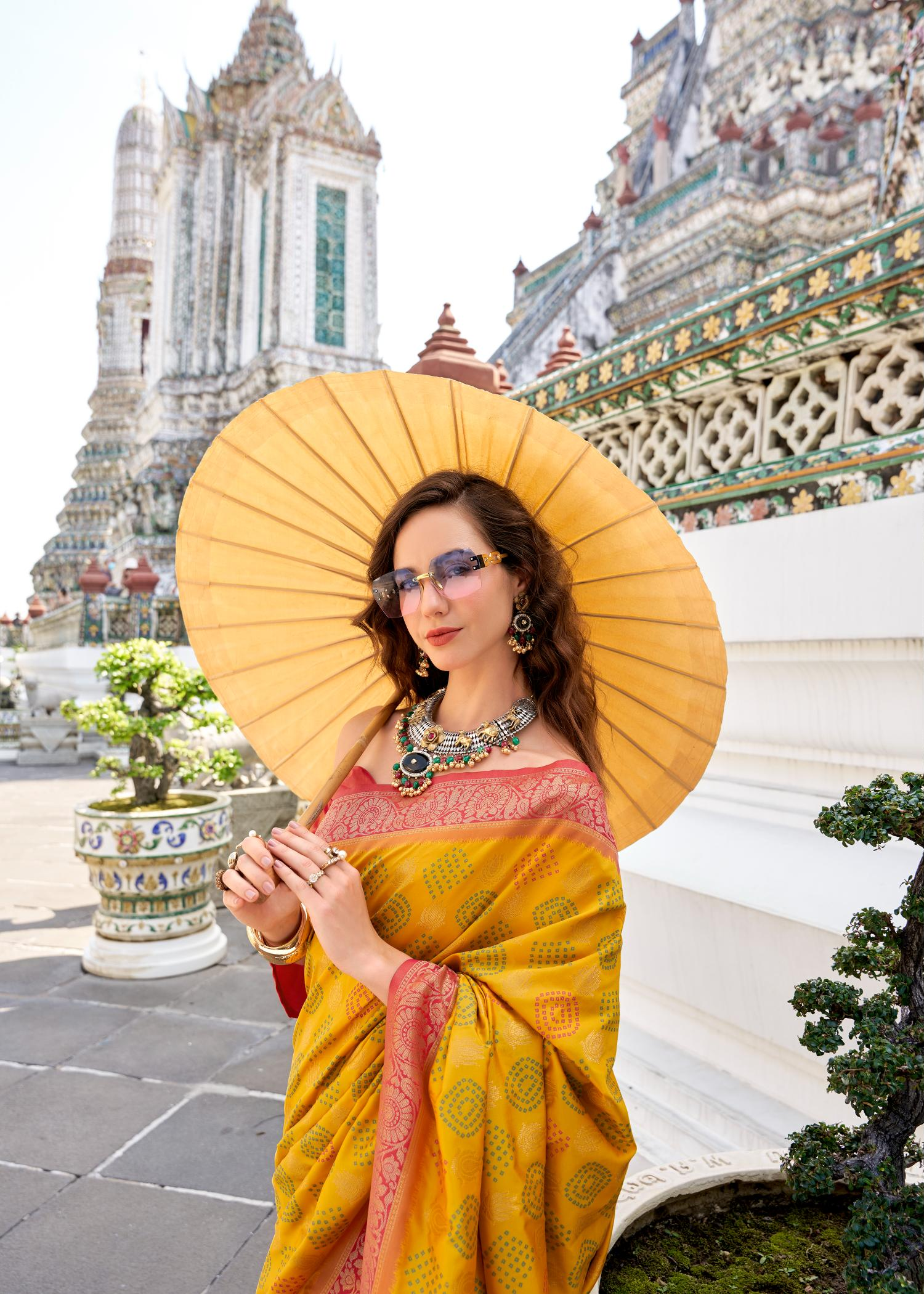 Arohi Yellow Soft Banarasi Silk Bandhani Weaving Saree
