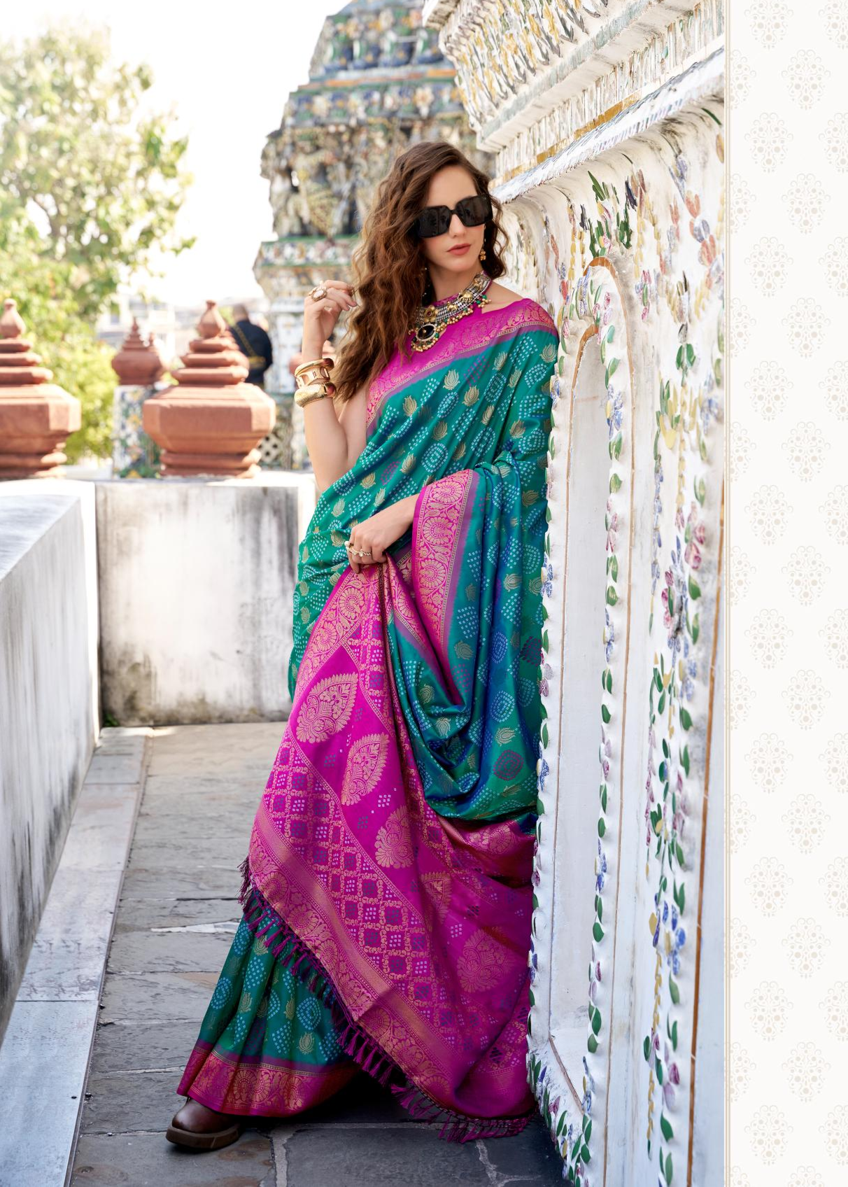Arohi Green Soft Banarasi Silk Bandhani Weaving Saree