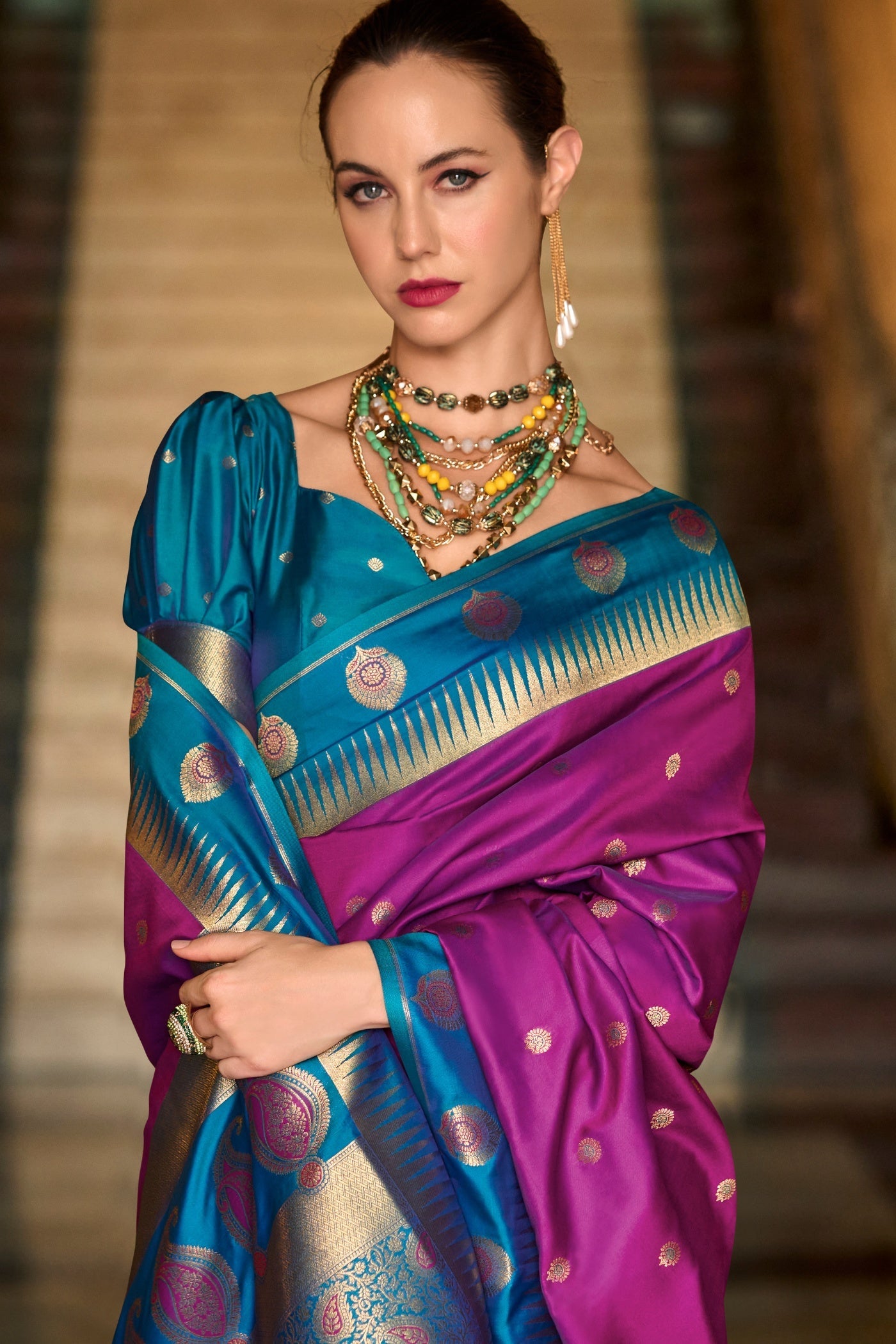 Cherry Purple Pure Soft Banarasi Silk Weaving Saree