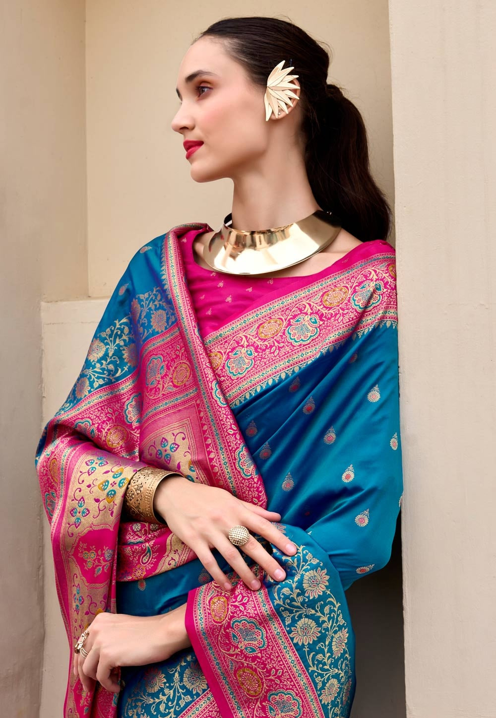 Soudarya Blue Pure Soft Banarasi Silk Waving Saree