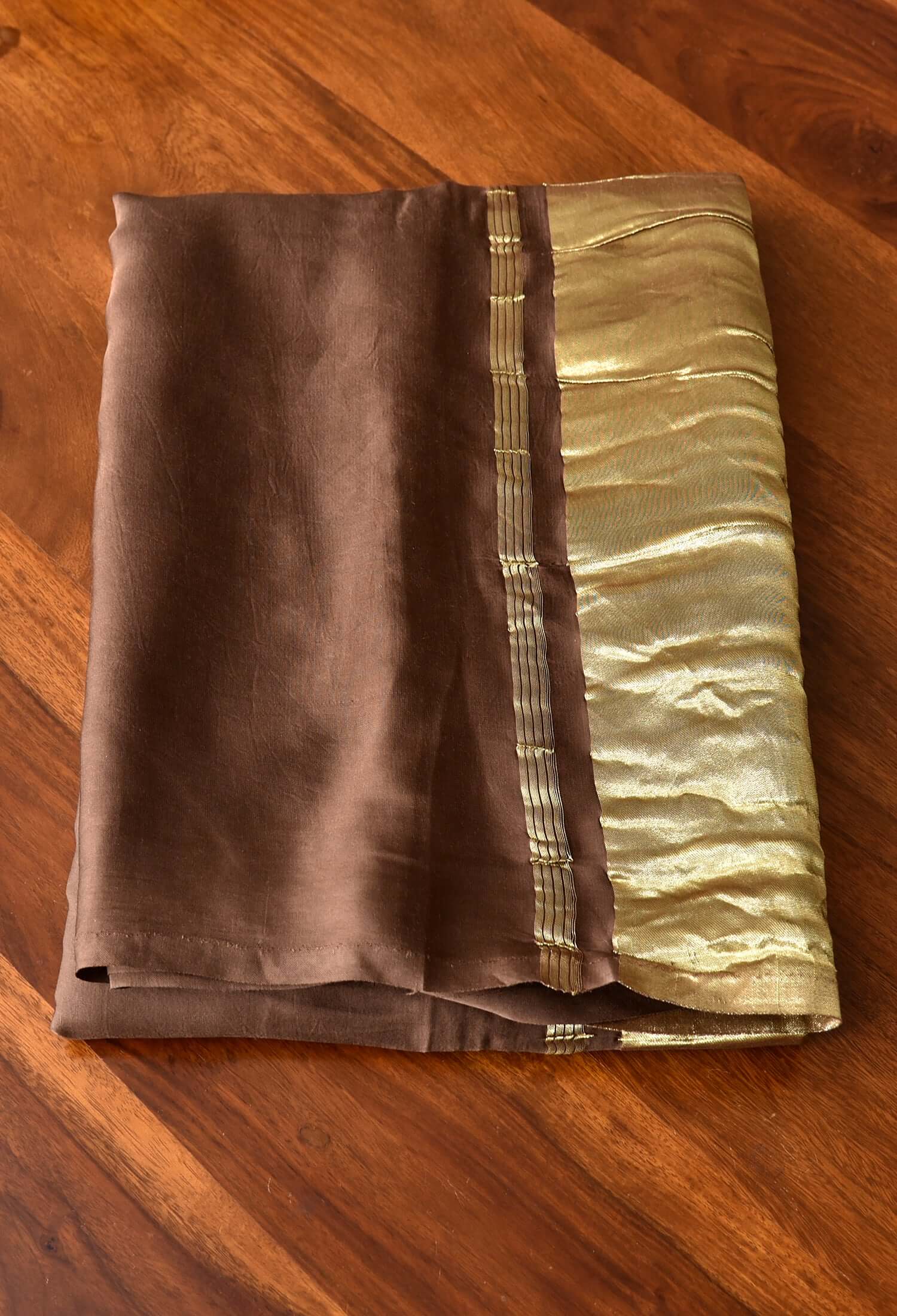 Roman Coffee Plain Pure Modal Gajji Silk Saree With Zari Pallu Natural dyeing Saree