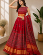 Red Ajrakh Hand Block Pure Modal Silk Lehenga Choli With Lagdi Patta