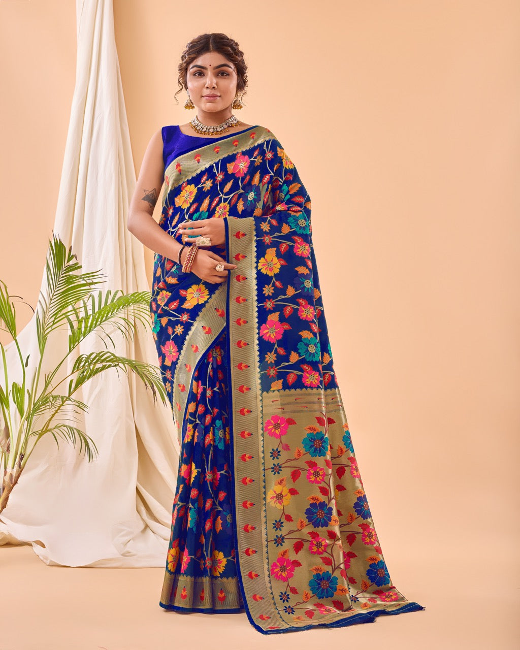 Royal Blue Meenakari Pure Paithani Silk Saree