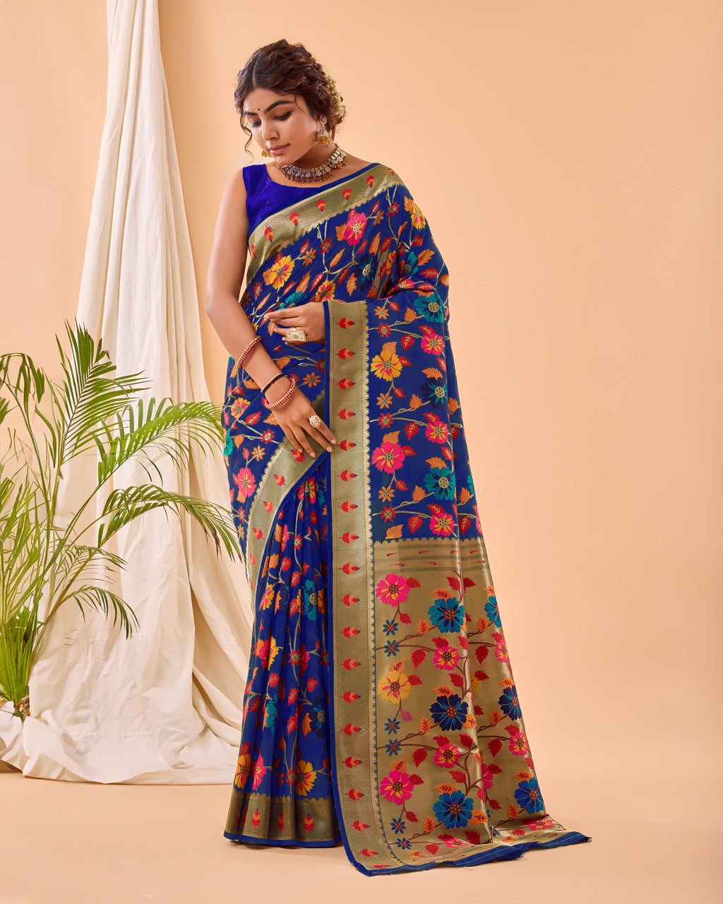 Royal Blue Meenakari Pure Paithani Silk Saree