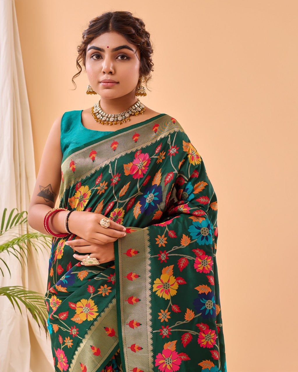 Dark Green Meenakari Pure Paithani Silk Saree