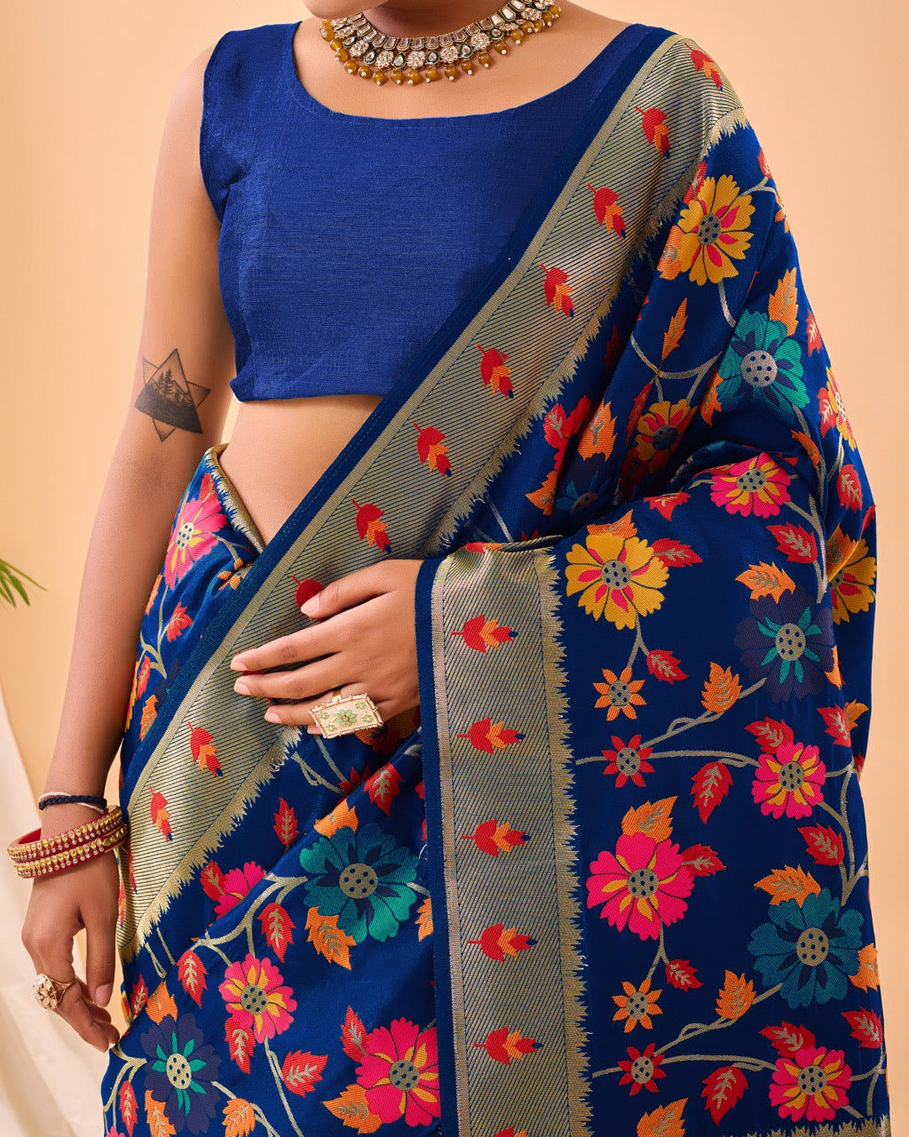 Royal Blue Meenakari Pure Paithani Silk Saree