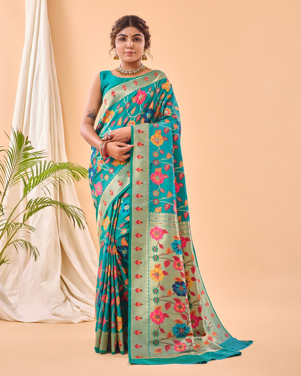 Sky Blue Meenakari Pure Paithani Silk Saree