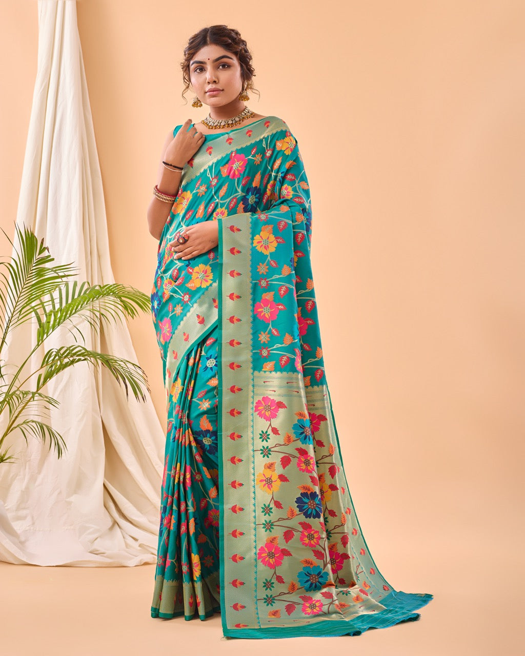 Sky Blue Meenakari Pure Paithani Silk Saree