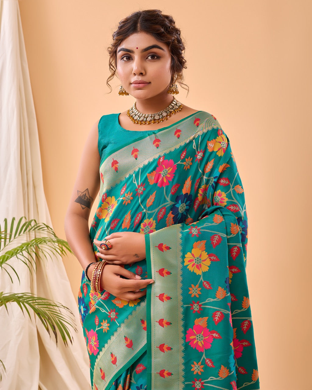 Sky Blue Meenakari Pure Paithani Silk Saree