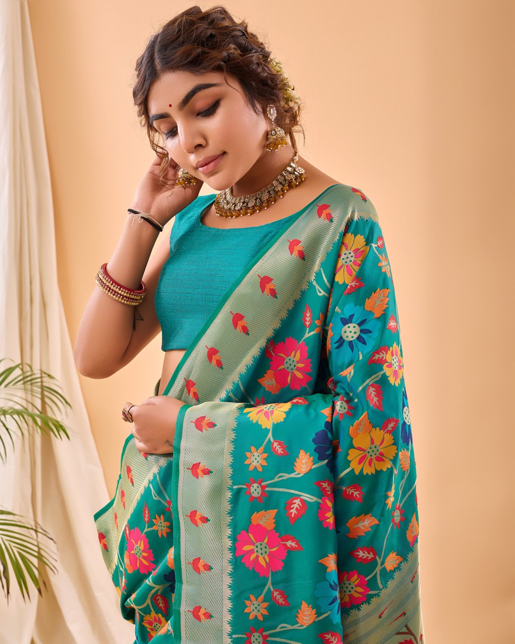 Sky Blue Meenakari Pure Paithani Silk Saree