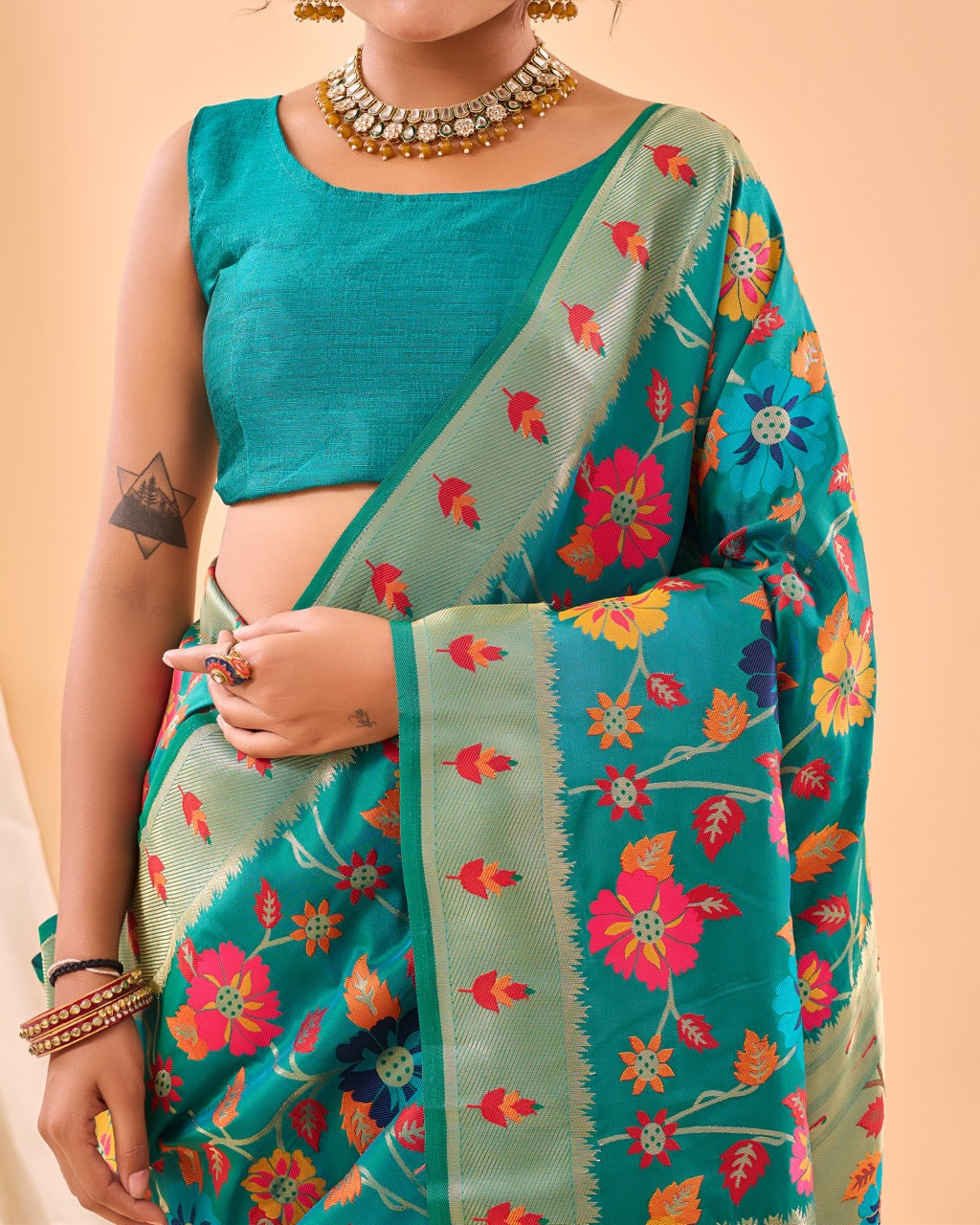 Sky Blue Meenakari Pure Paithani Silk Saree