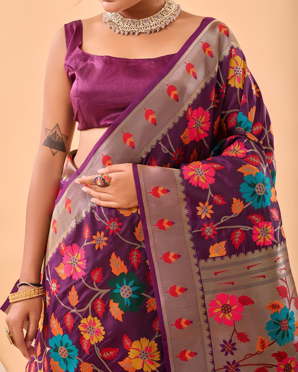 Mulberry Meenakari Pure Paithani Silk Saree