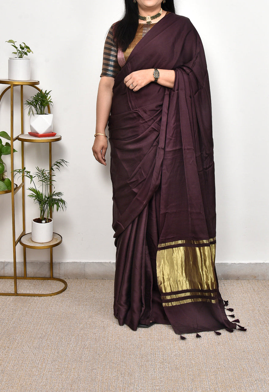 Glowish  Plain Pure Modal Gajji Silk Saree With Zari Pallu Natural dyeing Saree