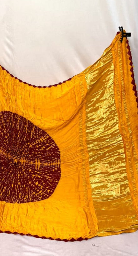 Sunflower Shibori Bandhni Border Pure Modal Silk Plain With Lagdi Pallu Saree