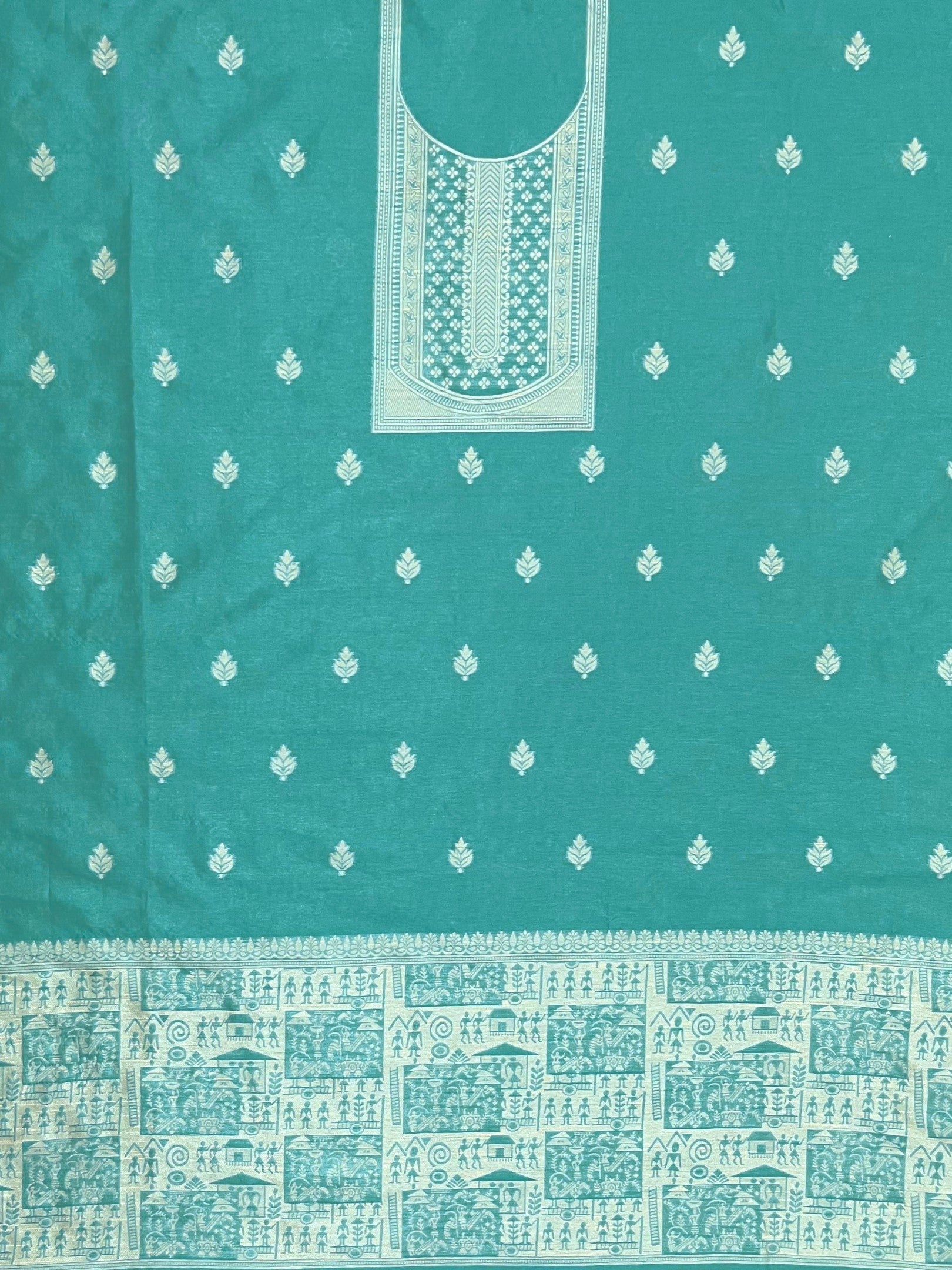 Rama Handloom Raw Silk Warli Work Unstitched 3pis Dress Material