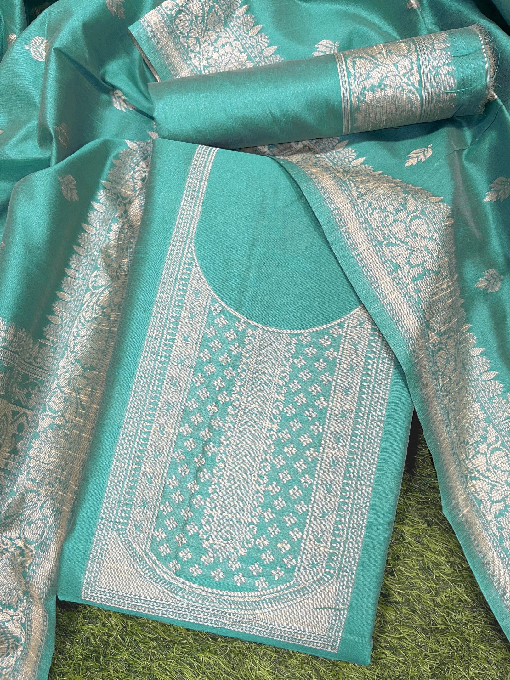 Rama Handloom Raw Silk Warli Work Unstitched 3pis Dress Material