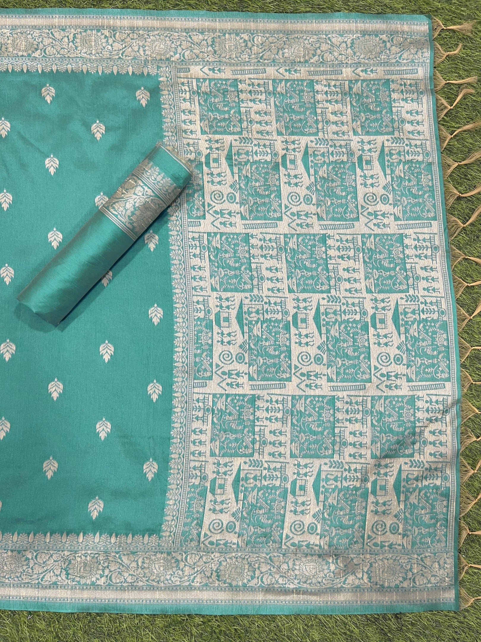 Rama Handloom Raw Silk Warli Work Unstitched 3pis Dress Material