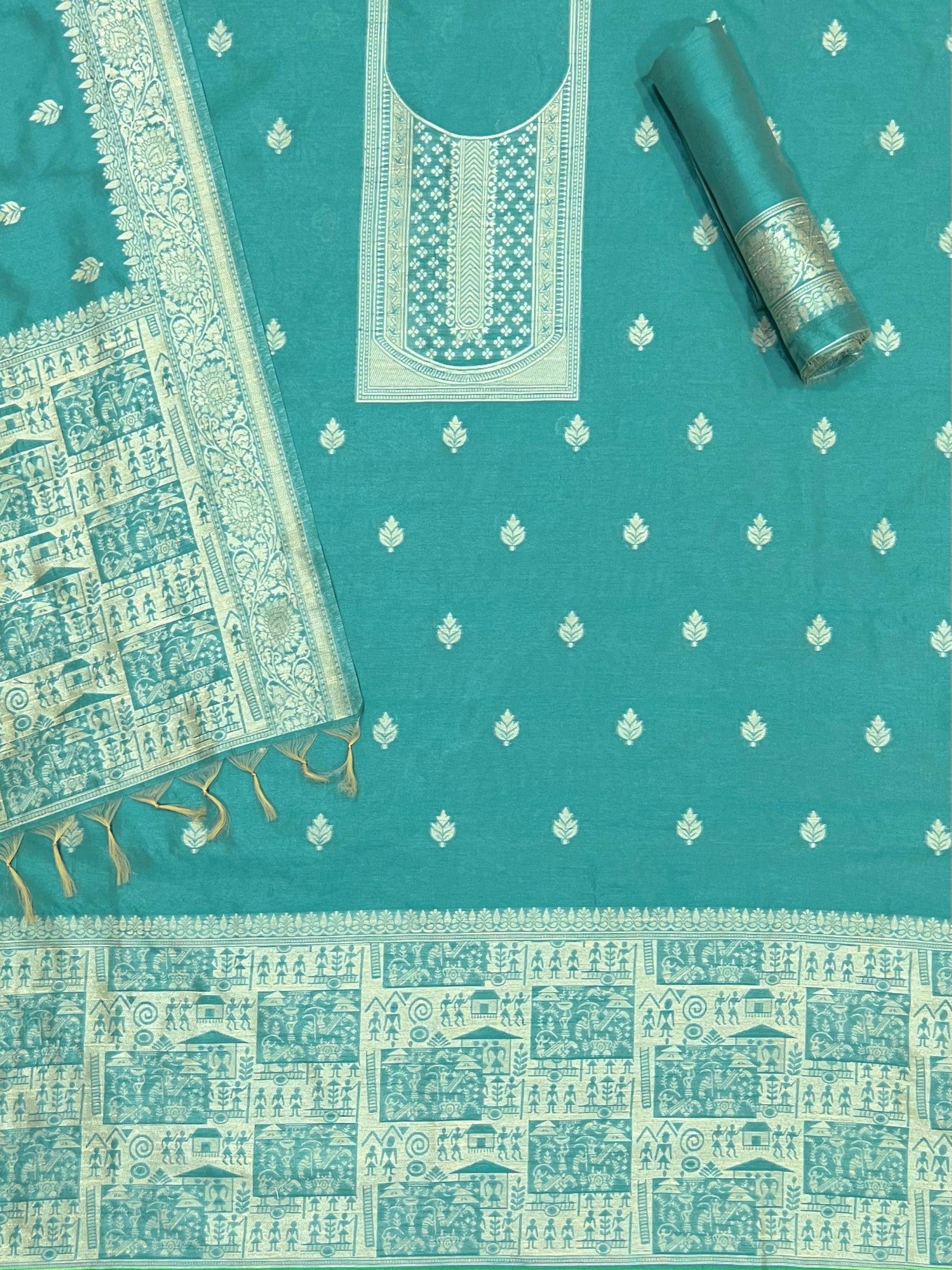 Rama Handloom Raw Silk Warli Work Unstitched 3pis Dress Material