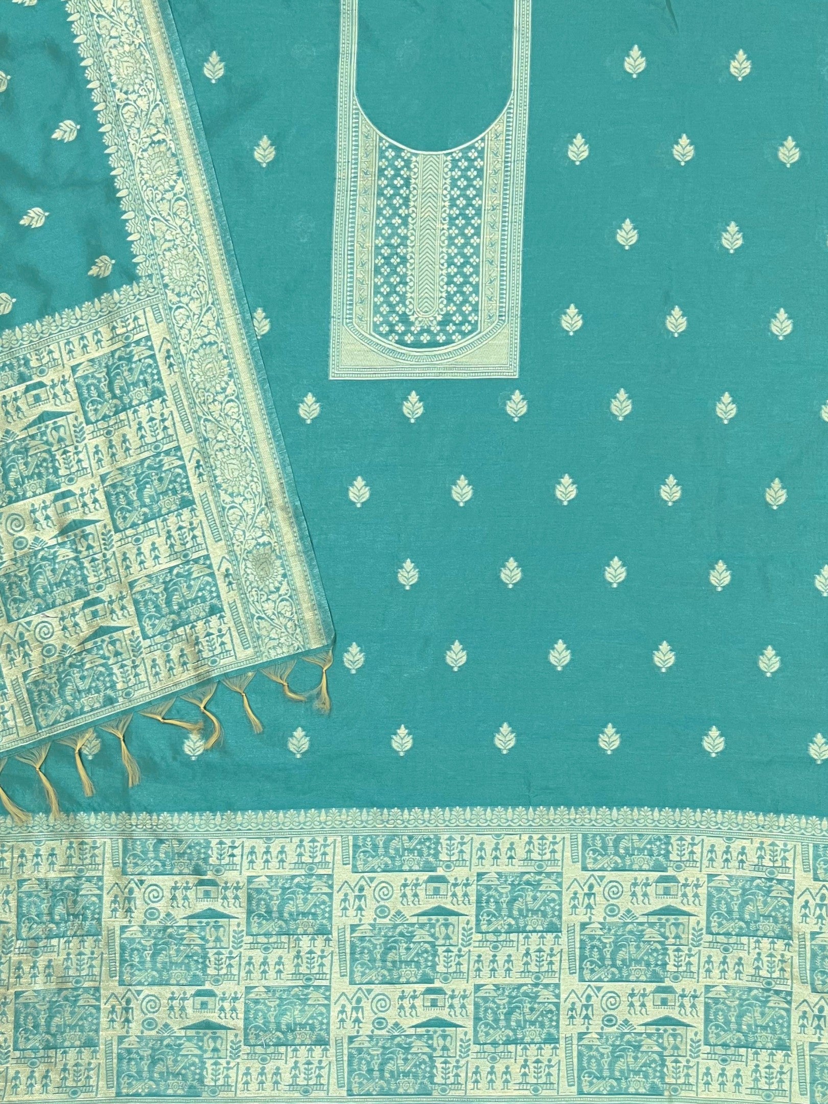 Rama Handloom Raw Silk Warli Work Unstitched 3pis Dress Material