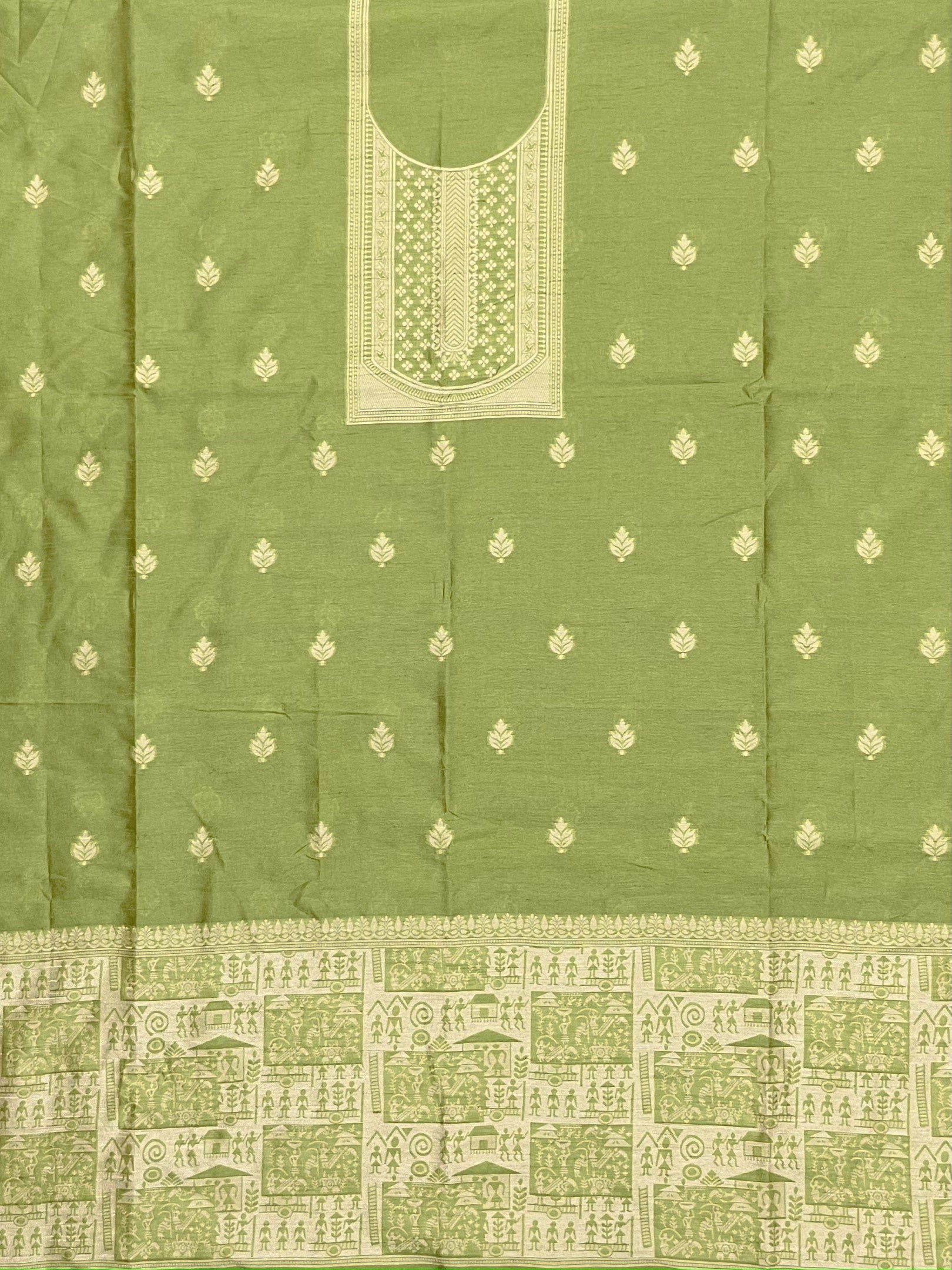Mahendi Handloom Raw Silk Warli Work Unstitched 3pis Dress Material